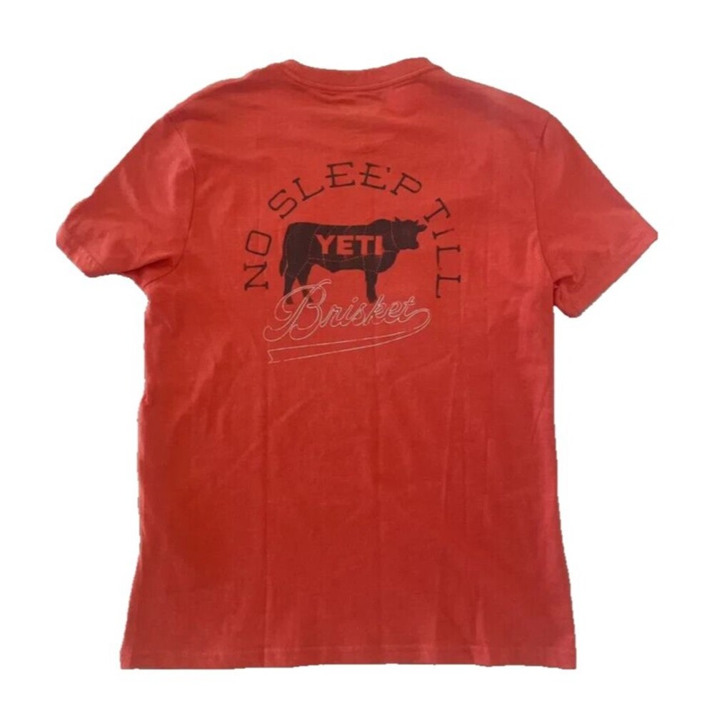 mens size small shirt Yeti No Sleep Till Brisket Pocket T-Shirt Orange Red cow